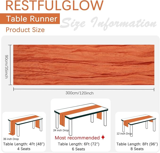 6 Pack Orange Cheesecloth Table Runner 35 x 120 Inch | Boho Gauze Fabric - Image 4