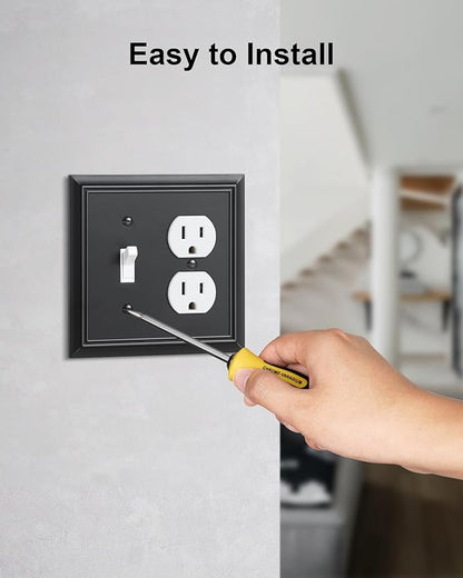 2-Pack Combo Toggle/Duplex Light Switch Cover Plate, Matte Black Outlet Cover Plate, Natural Bamboo Fiber Decorative Wall Receptacle Cover for Electrical Outlets, Light Switch