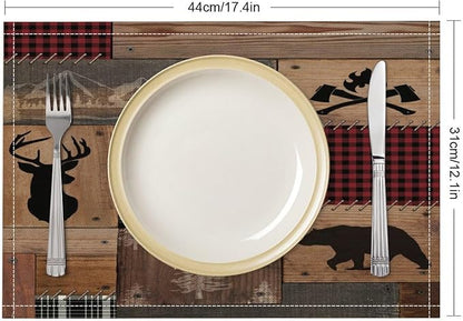 Vintage Bear Deer Placemats Rustic Wildlife Moose Forest Animal Cabin Lodge Lake Pine Heat-Resistant Linen Table Place Mats for Dining Kitchen Country Camp Style Farmhouse Decor 6 PCS, Countryside-7