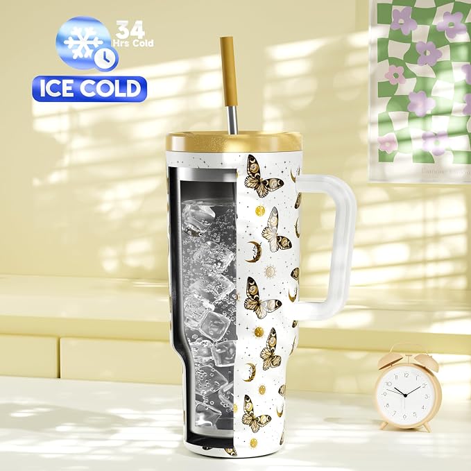 Meoky 40 oz Tumbler with Handle and Straw: Stainless Steel Insulated Tumbler - Image 2