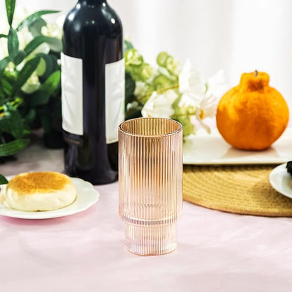 12 oz Ribbed Drinking Glasses Set of 6, Highball Glass Cups Ridged Glass Tumbler - Image 5
