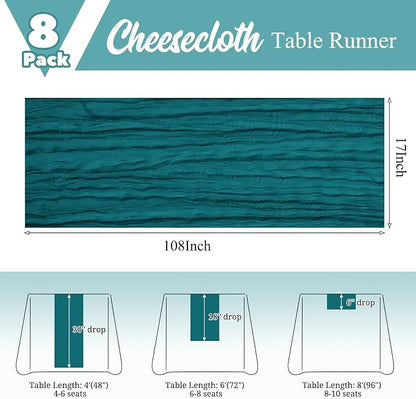 8 Pack Teal Table Runner 17 x 108inch Cheesecloth Table Runner Boho Gauze Table - Image 3