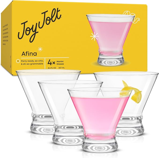 JoyJolt Afina Stemless Martini Glasses Set of 4, 8.5oz Liquor Drinking Glasses - Image 3