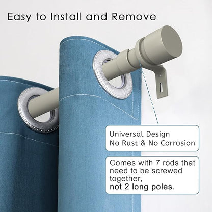 Curtain Rods for Windows 16 to 120 Inches Adjustable Length 1 Inch Diameter Window Curtain Rod with Aluminium End Cap, Brushed Nickel
