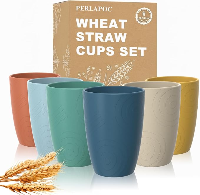 Wheat Straw Cups, Plastic Cups Unbreakable Drinking Cups Set of 6, Reusable by Perlapoc