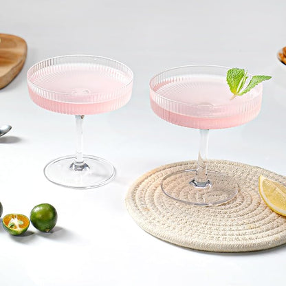 Coupe Glasses | Set of 4 | 7oz Premium Crystal Cocktail Glassware for Champagne, Martini, Cosmopolitan & More | Elegant Stemmed Glasses in Gift Box