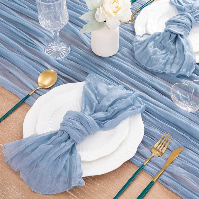 3 Pack Dusty Blue Cheesecloth Table Runner 10ft Boho Gauze Centerpiece | - Image 5