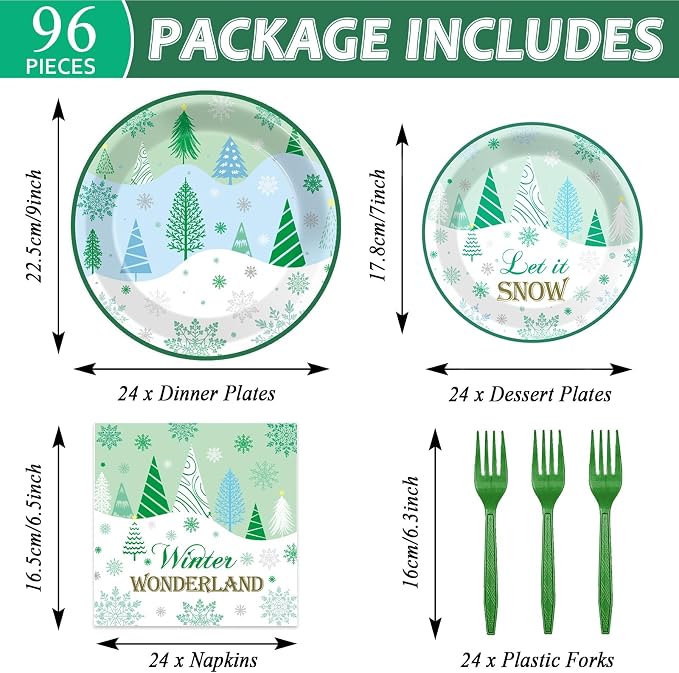 96Pcs Christmas Winter Forest Party Supplies Winter Wonderland Paper Plates and - Image 2