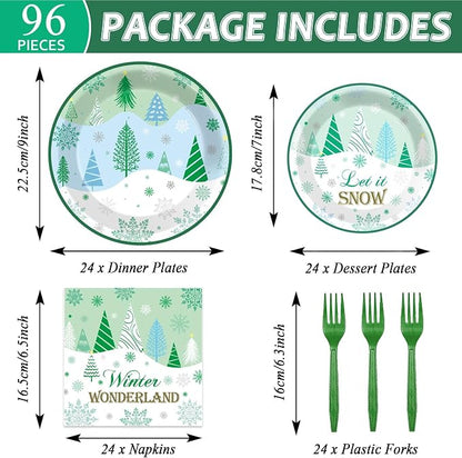 96Pcs Christmas Winter Forest Party Supplies Winter Wonderland Paper Plates and - Image 2