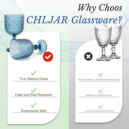 CHLJAR Colored Wine Glass Goblet Set of 6, 14 oz Blue Goblets Glassware - Image 4
