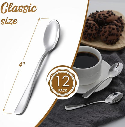 Hiware 12-Piece Demitasse Espresso Spoons, 4 Inches Stainless Steel Mini Coffee - Image 2