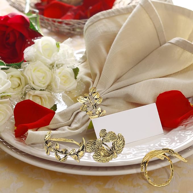 8 Pieces Herb Napkin Rings Set Vintage Leaf Napkin Holders Rings Glossy Holder - Image 5