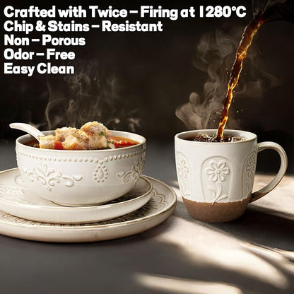 Artena Ceramic Coffee Mugs Set of 4, 16oz Embossed Large Latte Mugs Coffee Cups - Image 3