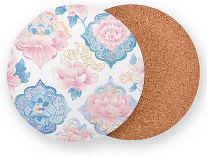 Seamless Asian Traditional Patterns Aesthetic Round Coaster 4 Pcs Corkboard - Image 2