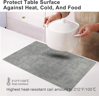 Leather Heat Resistant Placemats Set of 6 Waterproof Wipeable Washable PU Table Mats,Easy to Clean Anti-Slip Place Mats (Light Grey, 6)