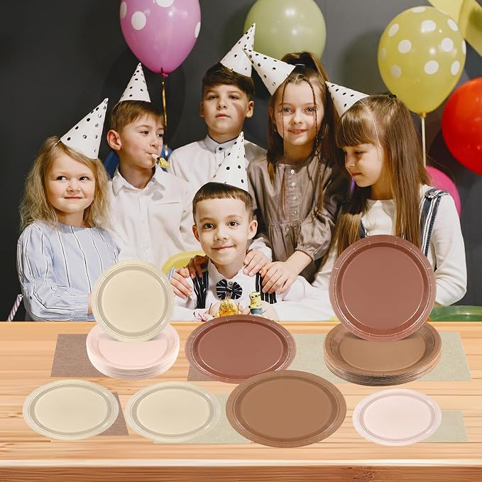 180Pcs Brown Party Supplies Boho Paper Plates and Napkins Serve 60 | Disposable - Image 6