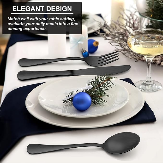 LIANYU 30 Piece Matte Black Silverware Set, Satin Finish Black Flatware Cutlery - Image 4