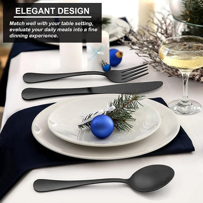 LIANYU 30 Piece Matte Black Silverware Set, Satin Finish Black Flatware Cutlery - Image 4