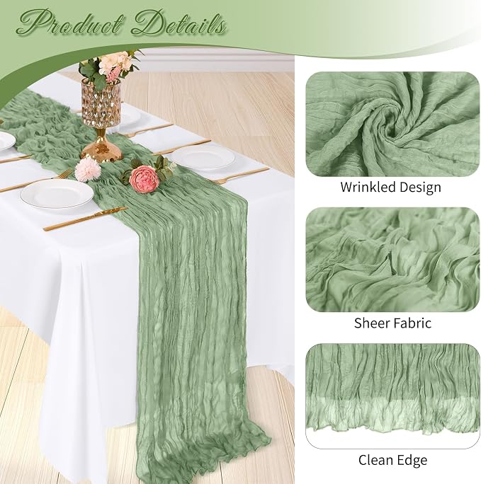 6 Pack Sage Green Cheesecloth Table Runner, 17 x 108 inch, Semi Sheer Boho - Image 4