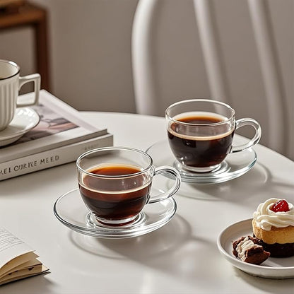 7oz Glass Tea Cups and Saucers, 6 Pack Clear Teacup and Saucer Set, Glass Tea - Image 6