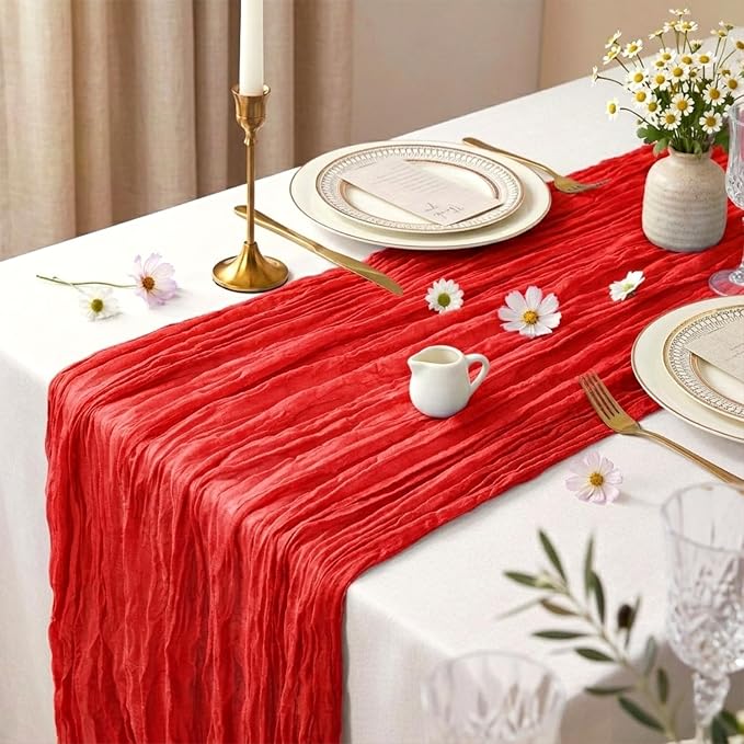 10 Pack Red Cheesecloth Table Runner 17 x 108 Inch | Boho Gauze Fabric - Image 3