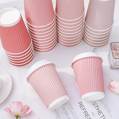 Whaline 100 Pcs Valentine's Day Pink Disposable Coffee Cups - Image 3