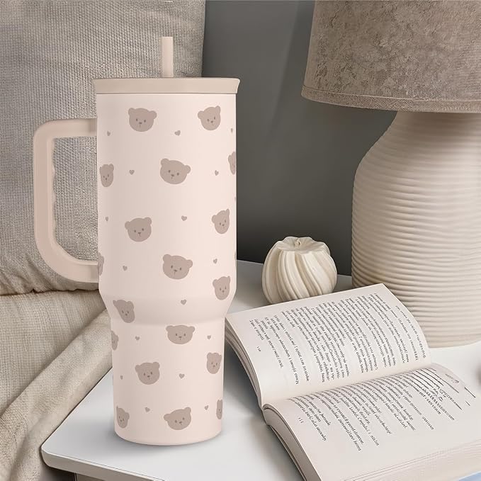 SANDJEST Bear Tumbler with Handle, Insulated Cup Stainless Steel Travel Mug Cup - Image 6