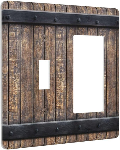 Light Switch Cover Rustic Barn Door Vintage Country Wood Board 2 Gang Toggle Rocker Combo Socket Cover Wall Plates Decorative Switch Plates and Outlet Covers for Farmhouse Cabin Decor