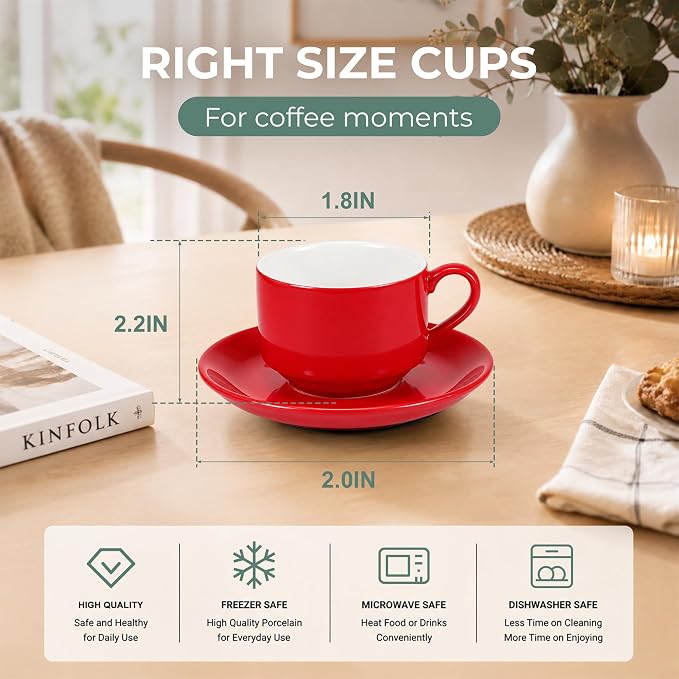 3 Ounce Espresso Cups Set of 4, Includes Display Stand, Coffee Cups Saucers - Image 2