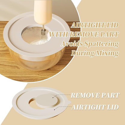 Mixing Bowls with Lids Set, 6 Piece Stainless Steel Nesting Storage Bowls for Kitchen, with 3 Grater Attachments & Non-Slip Bottoms, Size 5.5,3.5,2.5,2.1,1.5,1.1 QT