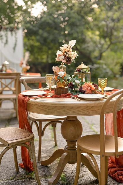 Ling's Moment Terracotta Cheesecloth Table Runner, 120 Inch, Burnt Orange | 10FT - Image 4