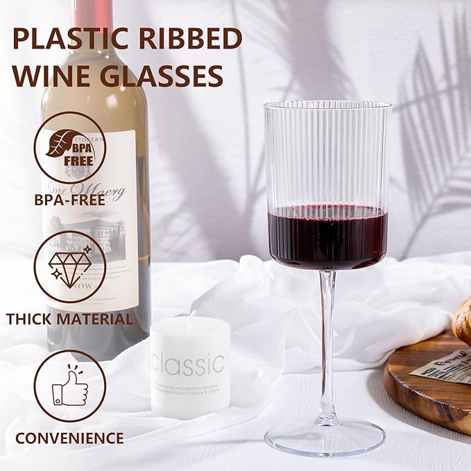 YOUBET 24Pack Plastic Ribbed Wine Glasses - Image 4