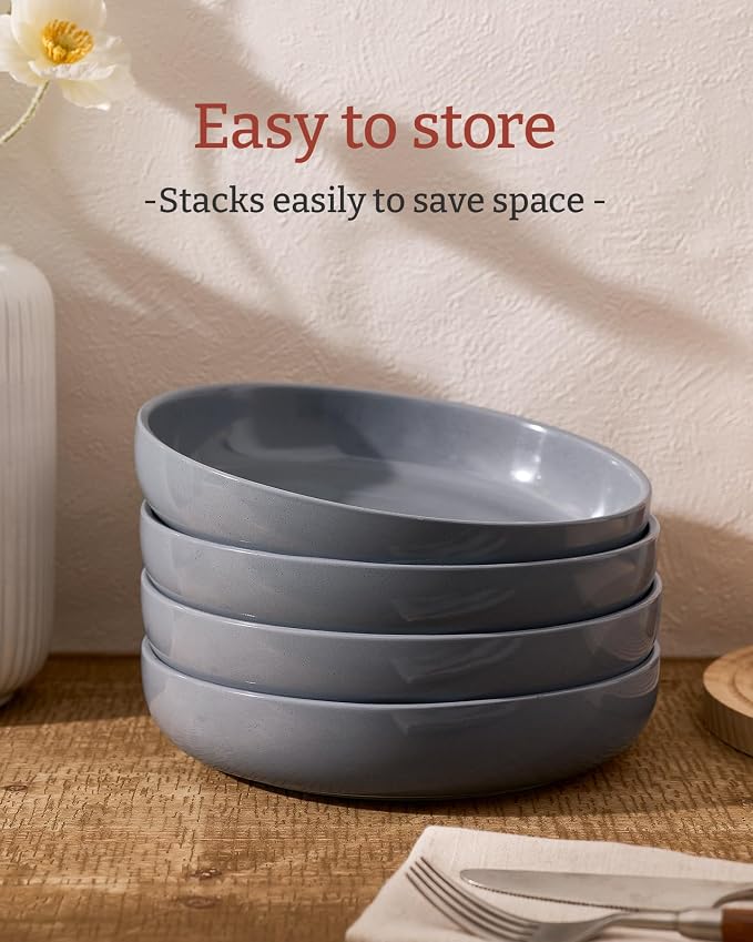 famiware Milkyway 33 oz Pasta Bowls Set of 8, Dark Gray | Scratch-Resistant - Image 3