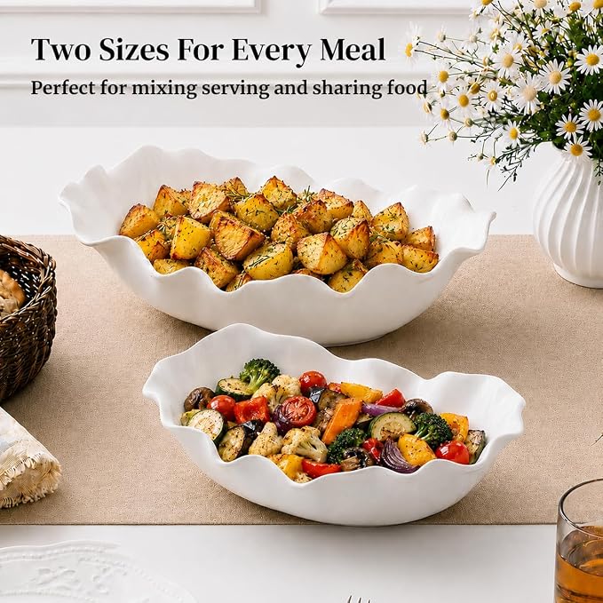 DOWAN Ceramic Serving Bowls Set of 2, Large Serving Dishes - Image 4