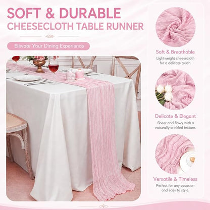 2 Pack Pink Cheesecloth Table Runner 17x108 Inch Boho Rustic Semi Sheer Gauze - Image 4