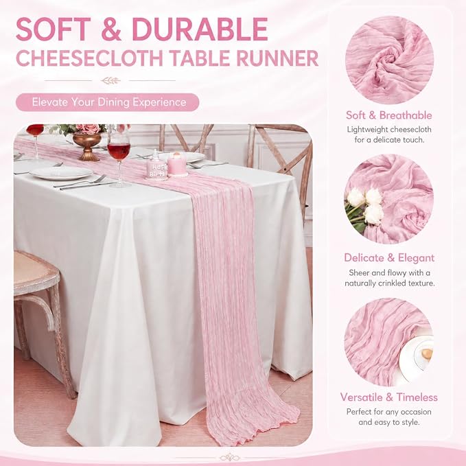 12 Pack Pink Cheesecloth Table Runner 17x108 Inch Boho Rustic Semi Sheer Gauze - Image 4