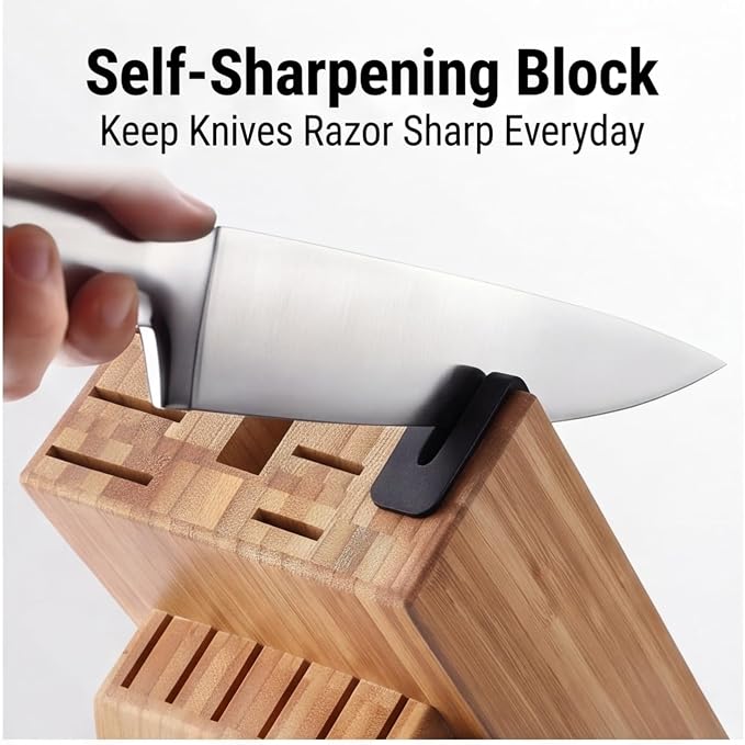 McCook Knife Set Kitchen Steel Knife Block Set w Built-in Sharpener | German - Image 3