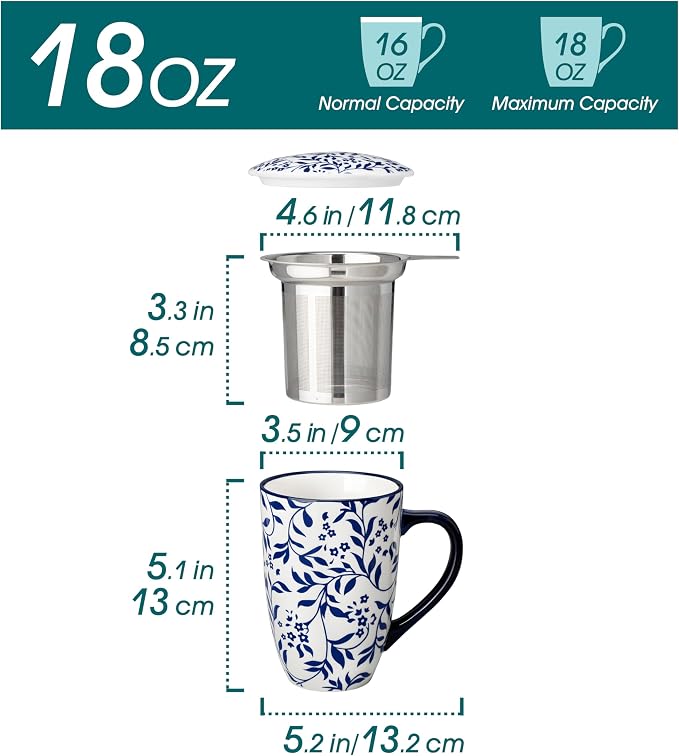 vancasso SELENE Porcelain Tea Mug, 18 oz Porcelain Tea Cup - Image 2