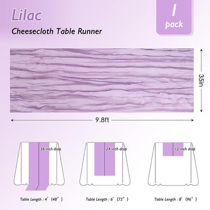 8 Pack Lilac Purple Cheesecloth Table Runner 120 Inch Boho Wedding Decor | - Image 2