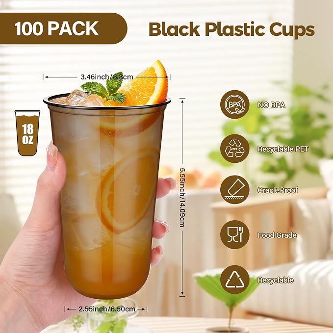 KesaPlan 100 Pcs 18oz Plastic Black Cups, Disposable Wine Cocktail Glasses | - Image 2