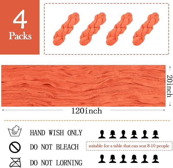 4 Pack Orange Cheesecloth Table Runner 20 x 120 inch Gauze Table Runners 10 FT - Image 2