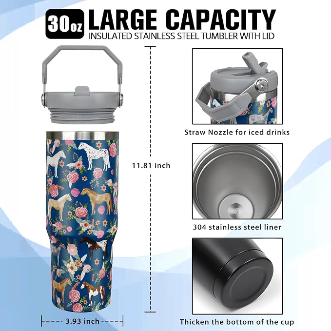 30 oz Horse Tumbler with Handle and Flip Straw, Vacuum Insulated Water Bottle - Image 2