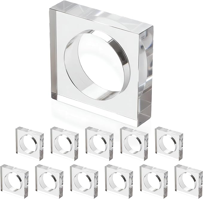 Acrylic Square Napkin Rings, 2.25x2.25x0.5 in each, glossy scratch-resistant by CLEENTABLE