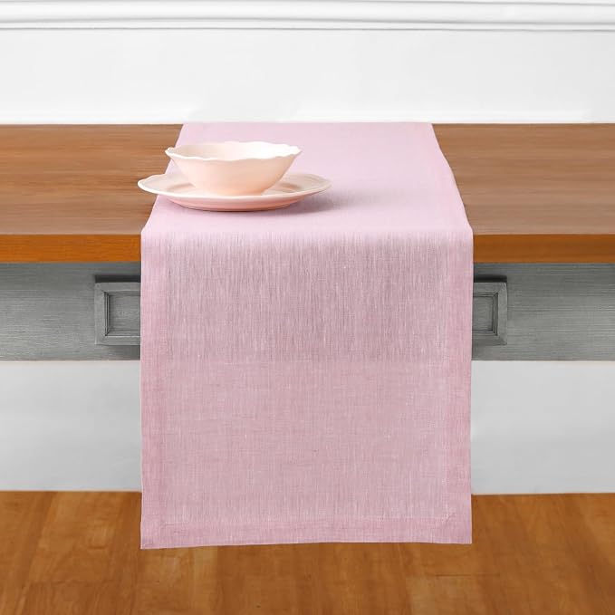 Solino Home 100% Pure Linen Dining Table Runner Pink, Athena 14 x 90 in | Table - Image 2
