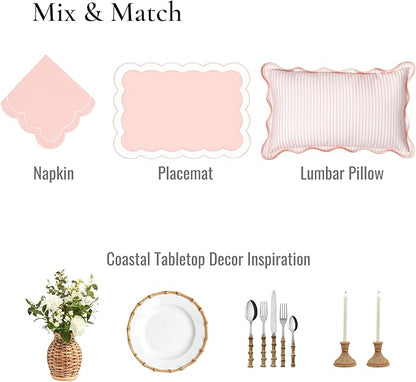 Hofdeco Premium Coastal Patio Indoor Outdoor Placemat Set of 4, 14"x19" Double-Layered, Waterproof Cloth Placemat for Kitchen or Dining Table. Blush Pink Embroidered Solid B