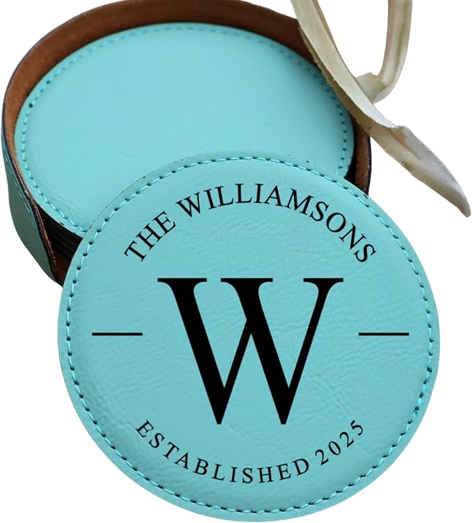 Custom Round Engraved Coasters, Personalized Leather Coaster, Laser Engraved by Obsidian+Home+Creations
