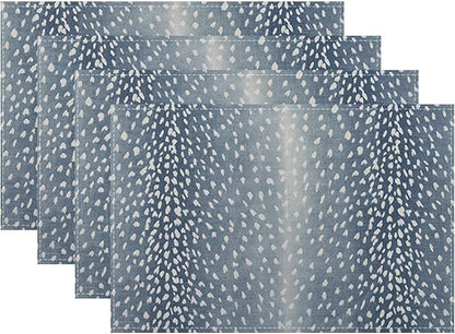 Navy Blue Antelope Placemats Set of 4, 12x18 Inches Blue Animal Skin Print Decorative Rectangle Table Mats for Party Home Kitchen Dining Table Decoration