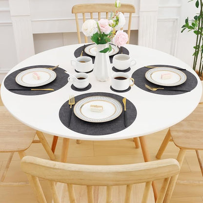Homaxy Round Faux Leather Placemats and Coasters, Dark Grey | Washable - Image 8