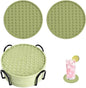 Set of 8 Silicone Coasters, 4'' Drink Coaster with Holder, Round Coasters for Drinks Beer Coffee Home Office Bar Desk Tabletop Protection, Non-Slip Rubber Coaster (Green, 8 Pcs-Metal Holder)