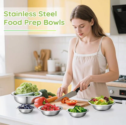 304(18/8) Stainless Steel Mixing Bowls for Kitchen, 10 Pack 7" 21.22 fl.oz Metal Mixing Bowls Set Stackable for Baking Serving Cooking Food Prep Storage Dishwasher Safe Lightweight